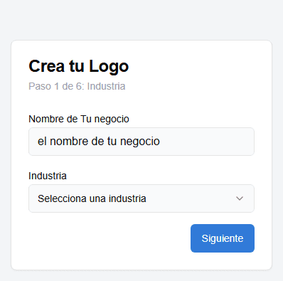 Interfaz de selección de industria